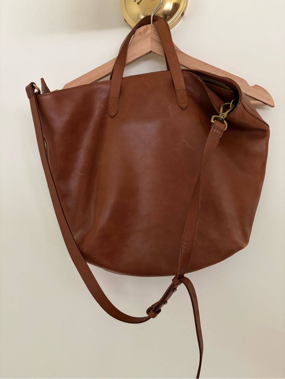 Madewell Cognac Leather Tote with Detachable Strap